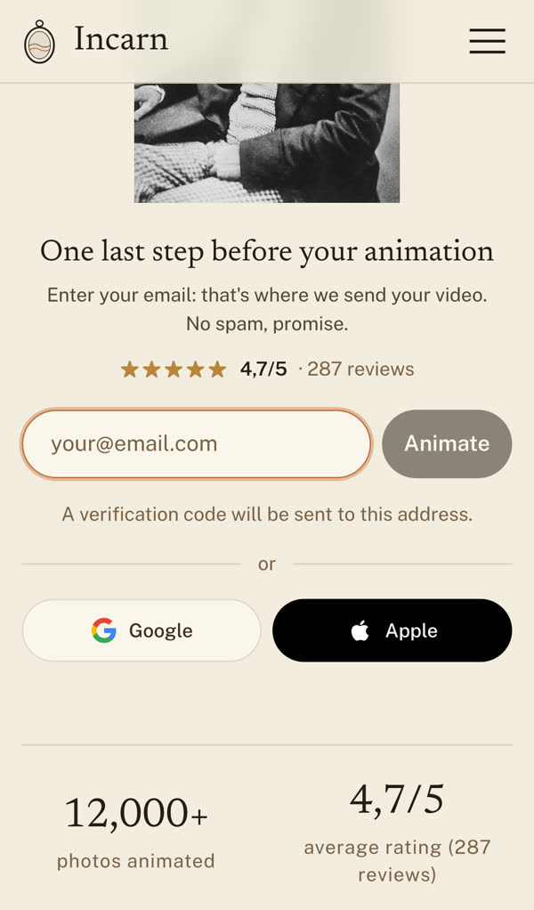 Enter your email (or use Google or Apple).